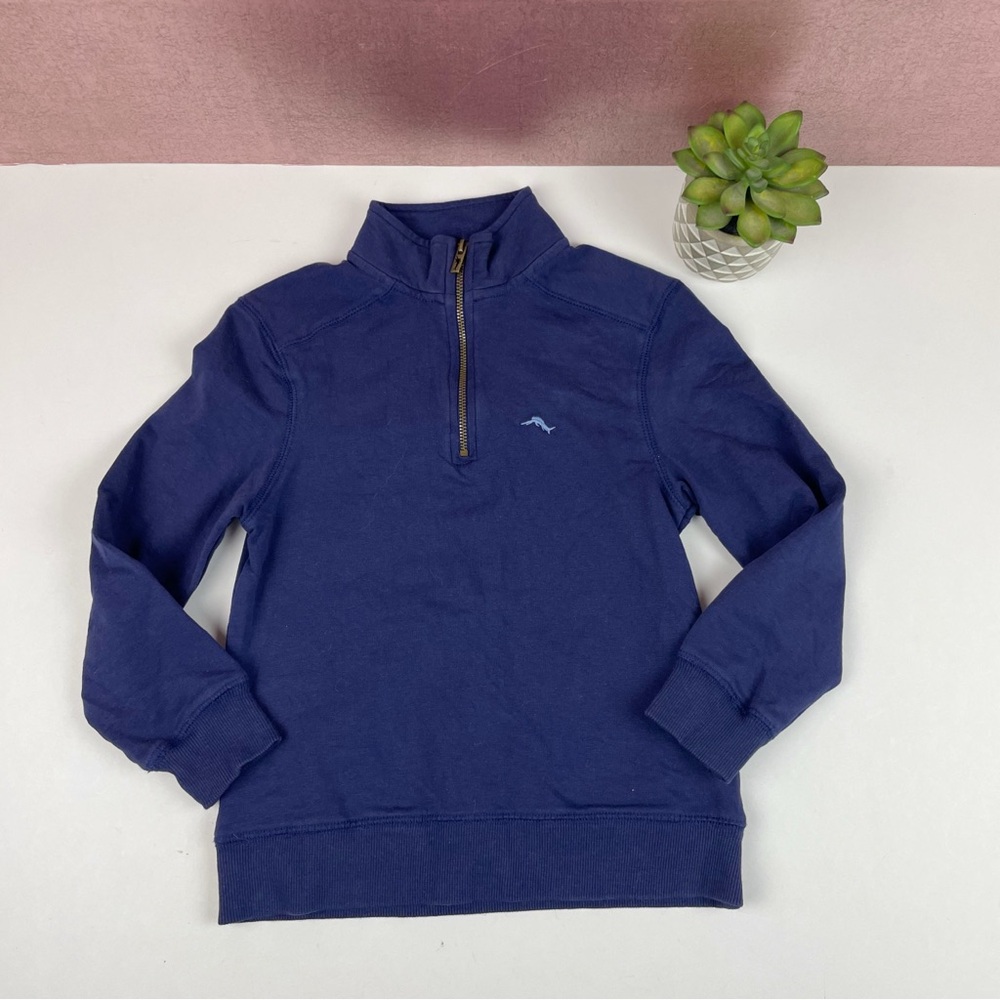 Tommy Bahama Solid Navy Blue Quarter Zip Long Sleeve Pullover Shirt Boy Small